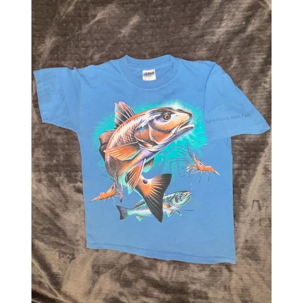 Vintage Inshore Collage Fishing T-Shirt (Bahia Honda State Park) Light Blue Med